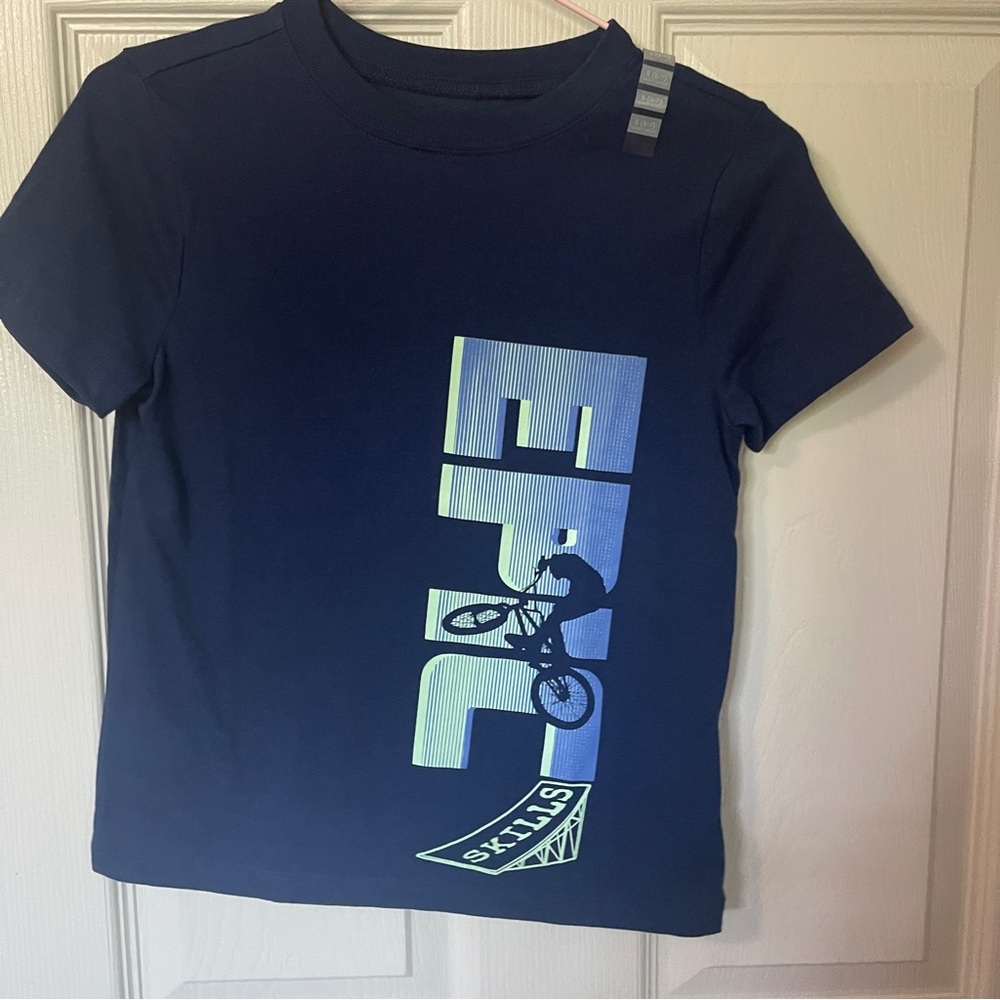 SALE 4/$20 Carter's Blue Biking Graphic Tee Epic Skills T-Shirt size Small 6-7